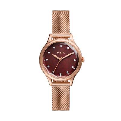 Fossil Outlet Uhr Laney 3-Zeiger-Werk Milanaiseband Edelstahl roségoldfarben