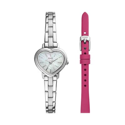 Fossil Outlet Set Uhr Karli Heart 3-Zeiger-Werk Edelstahl Wechselband