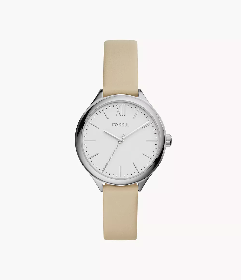 Suitor Three-Hand White Leather Watch