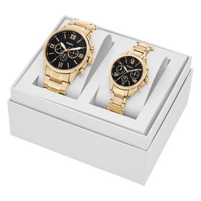 His and Her Chronograph Gold-Tone Stainless Steel Watch Gift Set
