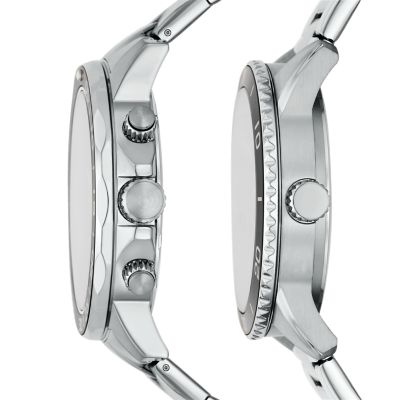 His and Hers Multifunction Stainless Steel Watch Set