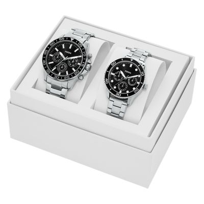 His and Hers Multifunction Stainless Steel Watch Set  display picture 3