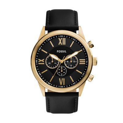Flynn Chronograph Black Leather Watch