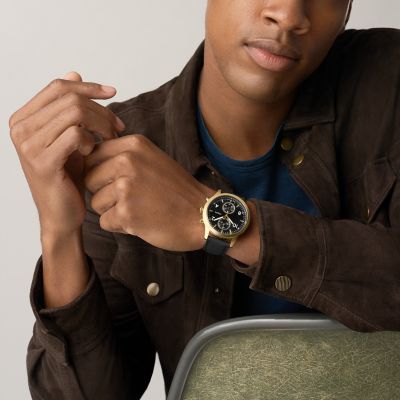 Bennett Multifunction Black Leather Watch