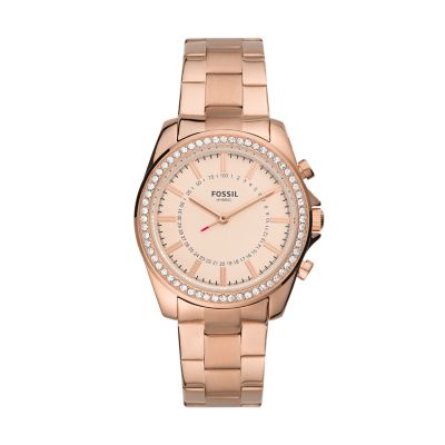 

Fossil Femmes Montre connectée hybride Janice en acier inoxydable doré rose