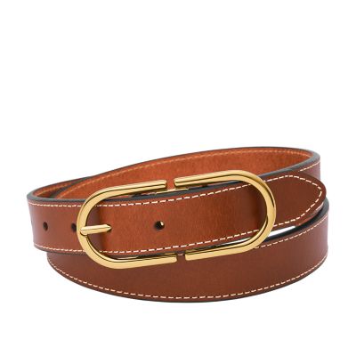 Fossil Brown Braided Leather Belt BT 1002 Womens M Solid Brass Buckle 35