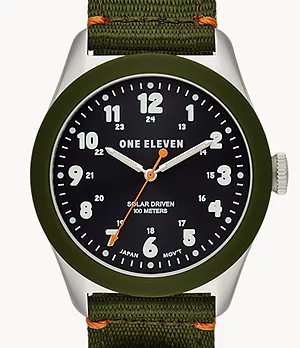 One Eleven Solar Powered Sustainable Field Watch Olive rPET