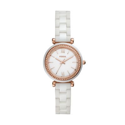 Carlie Mini Three Hand White Ceramic Watch Ce1104 Fossil