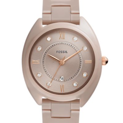 Gabby Three-Hand Date Salted Caramel Stainless Steel and Ceramic Watch