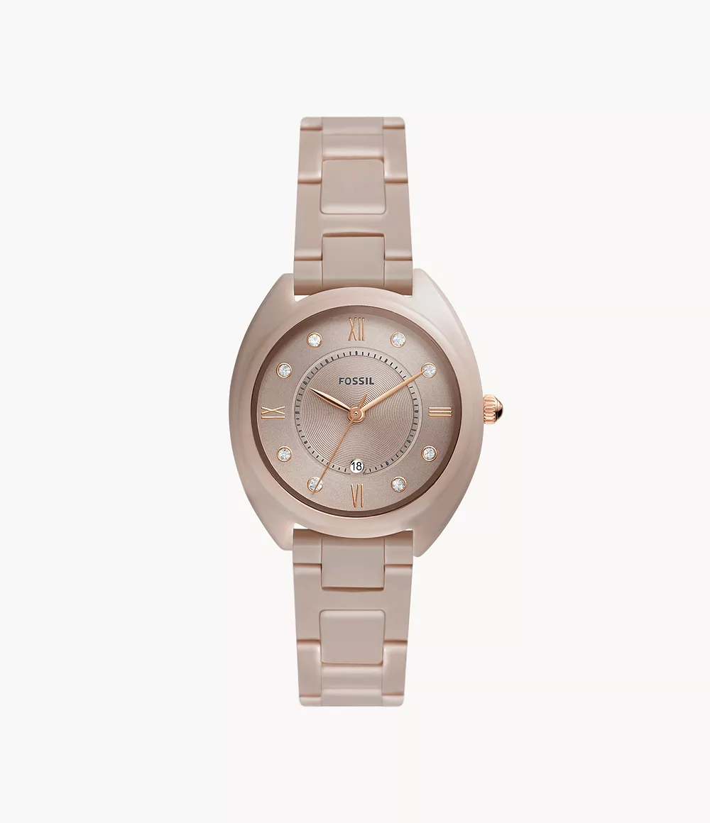 Gabby Three-Hand Date SaLTEd Caramel Stainless Steel And Ceramic Watch
