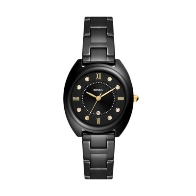 Fossil Gabby Three-Hand Date Black Stainless Steel And Ceramic Watch ...
