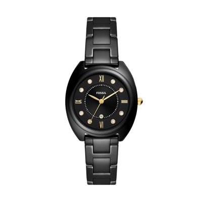 Gabby Three Hand Date Black Stainless Steel and Ceramic Watch