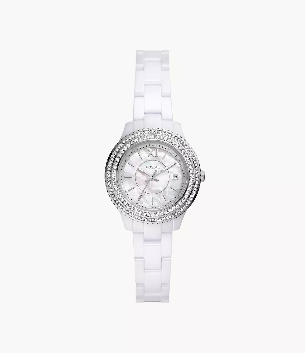 Image of Stella Three-Hand Date White Ceramic Watch