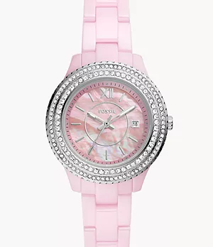 Stella Three-Hand Date Pink Ceramic Watch