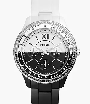 Stella Multifunction Black and White Ceramic Watch