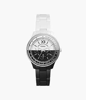 Stella Multifunction Black and White Ceramic Watch
