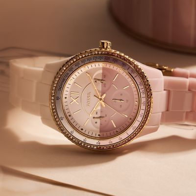 Carlie multifunction pink online ceramic watch