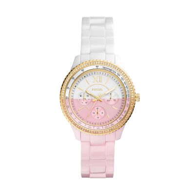 Stella Multifunction Pink and White Ceramic Watch