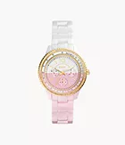 Reloj multifunción Stella de cerámica de color blanco y rosa
