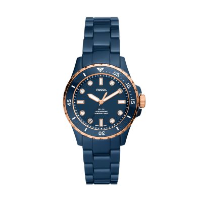 Fossil Women FB-01 Three-Hand Blue Ceramic Watch