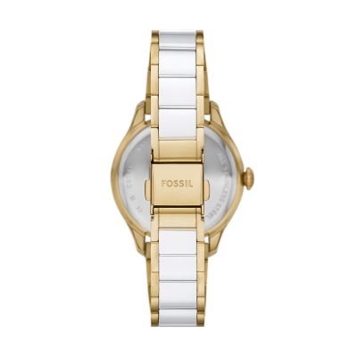 Gilmore Three-Hand Date Gold-Tone and White Ceramic Watch