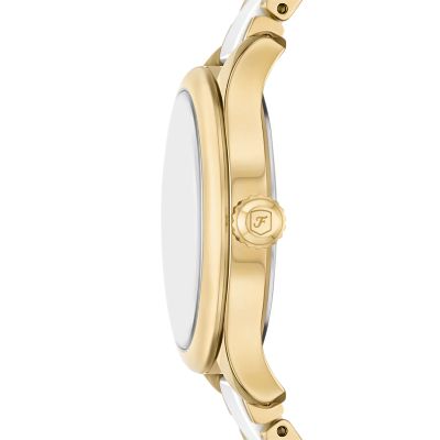 Gilmore Three-Hand Date Gold-Tone and White Ceramic Watch