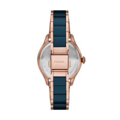 Gilmore Three-Hand Date Rose Gold-Tone and Navy Ceramic  display picture 2