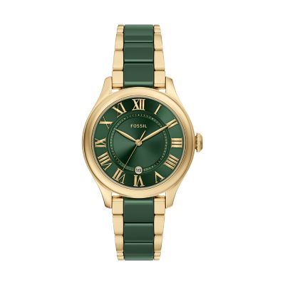 Gilmore 38 mm Three-Hand Date Gold-Tone Stainless Steel & Green Ceramic Watch