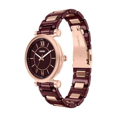 Carlie 38mm Three-Hand Red Ceramic and Rose Gold-Tone Stainless Steel Watch