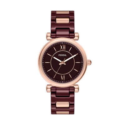 Carlie 38 mm Three-Hand Red Ceramic and Rose Gold-Tone Stainless Steel Watch