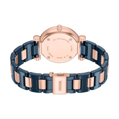 Carlie 38mm Three-Hand Navy Ceramic and Rose Gold-Tone Stainless Steel Watch
