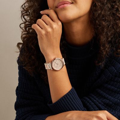 Carlie 38mm Three-Hand Salted Caramel Ceramic and Rose Gold-Tone Stainless Steel Watch