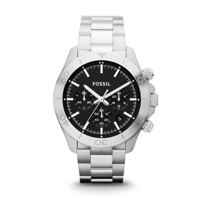 Retro Traveler Chronograph Stainless Steel Watch - Fossil