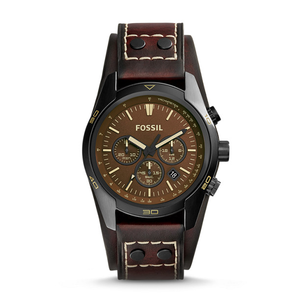 Coachman Chronograph Oak Barrel Leather Watch - Fossil