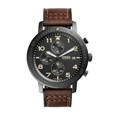 The Major Chronograph Timer Brown Leather Watch - Fossil