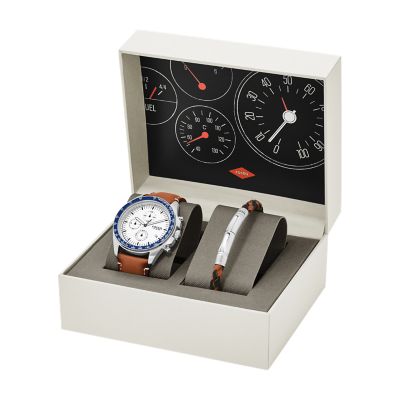 Sport 54 Chronograph Luggage Leather Watch and Bracelet Box Set - Fossil