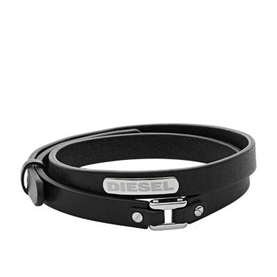 Diesel Font Black Leather Stack Bracelet - DX1440710 - Watch Station