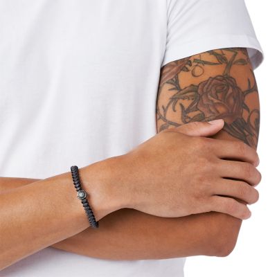 Bracelet Diesel en cuir gris et gunmetal pour homme DX1065060