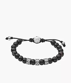 Bracelet d’acier inoxydable et de ligne de perles d’agate noire empilé pour hommes Diesel