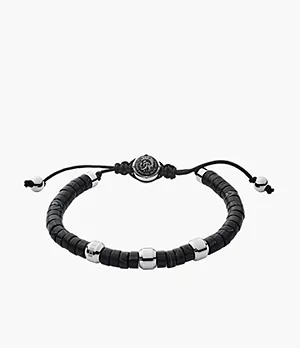 Bracelet de perles Diesel en acier inoxydable et agate, noir, pour homme