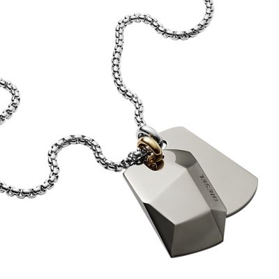 Diesel Men's Stainless Steel Double Dog Tag Necklace - Silver