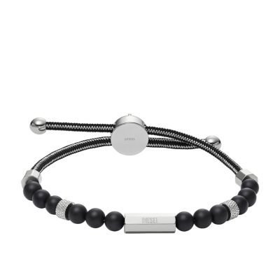 Diesel Men's Beaded Black Agate Bracelet