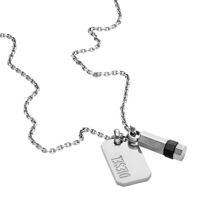 Diesel Men's Double Dog Tag Stainless Steel Pendant