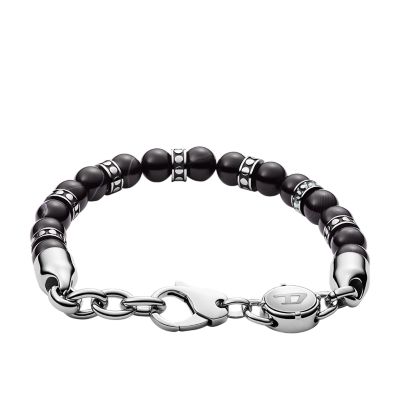 Diesel Men's Beaded Black Line Agate Bracelet - DX1163040