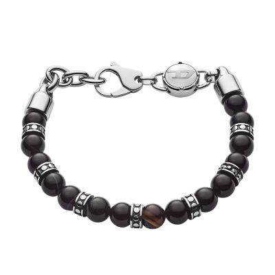 Diesel Men's Beaded Black Line Agate Bracelet