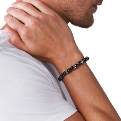 Diesel Men's Beaded Black Line Agate Bracelet