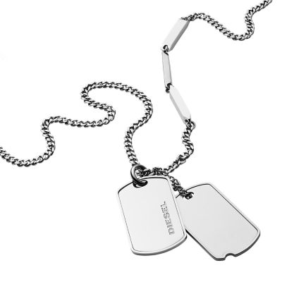 Diesel Men S Stainless Steel Double Dog Tag Necklace Dx1173040 Watch Station - double dog tag necklace in stainless steel srn1394 roblox