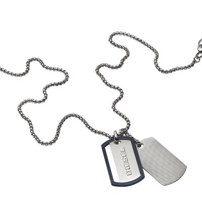 Diesel Engraved Stainless Steel Double Dog Tag Necklace Dx1197040 Watch Station - double dog tag necklace in stainless steel srn1394 roblox