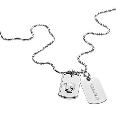 DIESEL Engraved Stainless Steel And Concrete Double Dog Tag