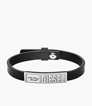 Diesel Black Leather ID Bracelet